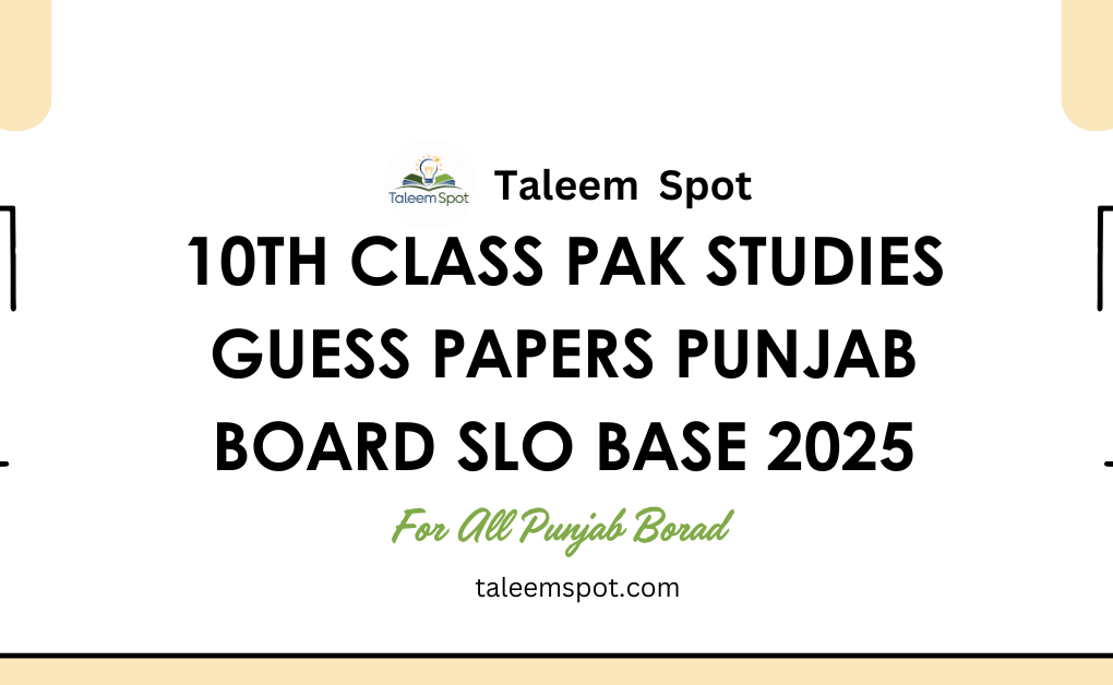 10th Class Pak Studies Guess Papers Punjab Board SLO Base