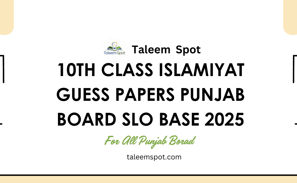 10th Class Islamiyat Guess Papers Punjab Board SLO Base