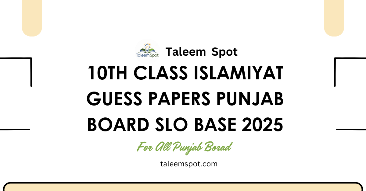 10th Class Islamiyat Guess Papers Punjab Board SLO Base