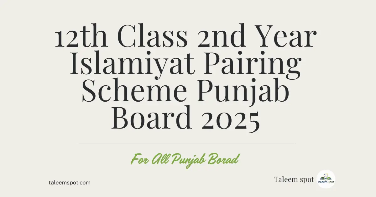 12th Class 2nd Year Islamiyat Pairing Scheme Punjab Board