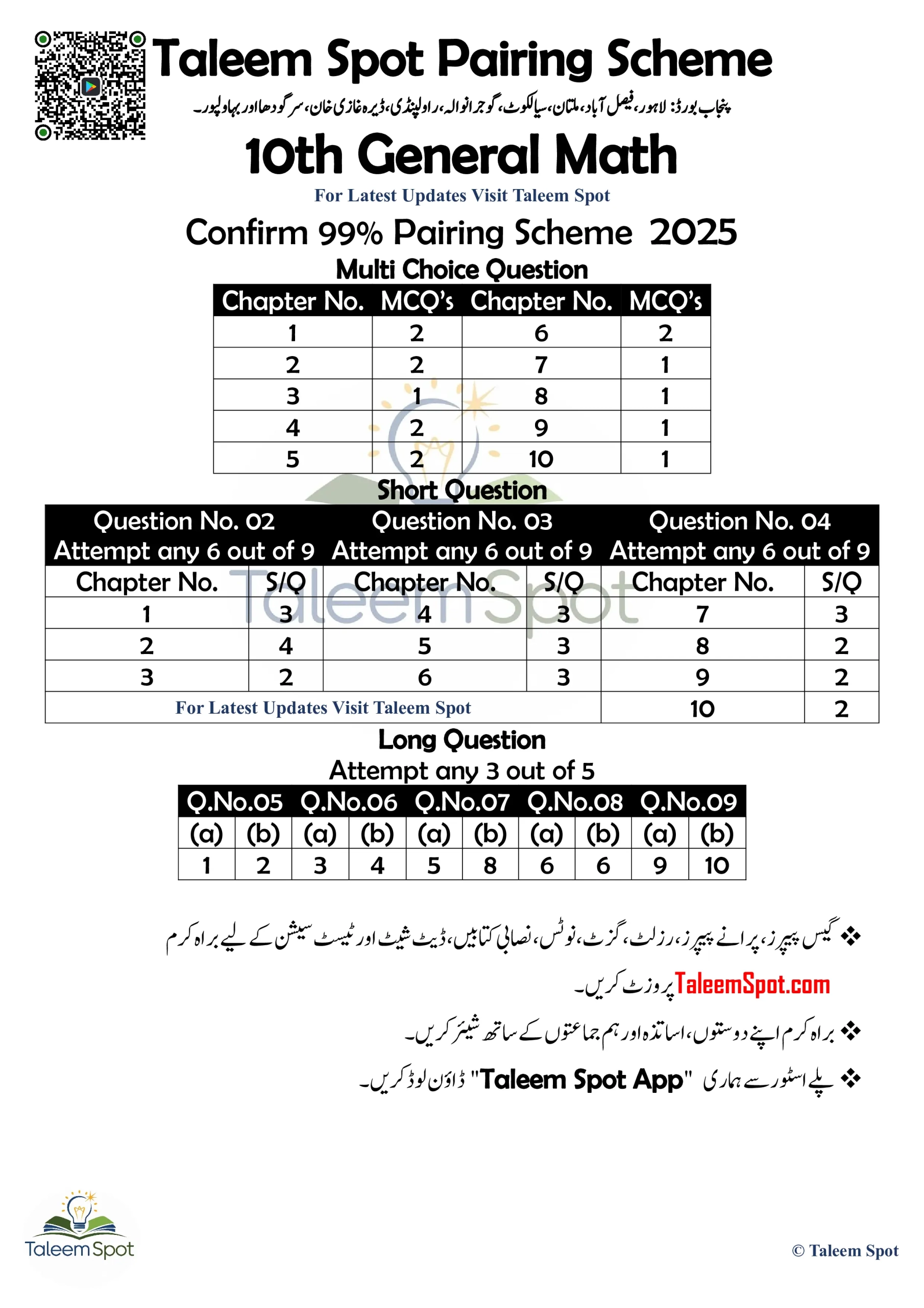 10th General Math Pairing Scheme